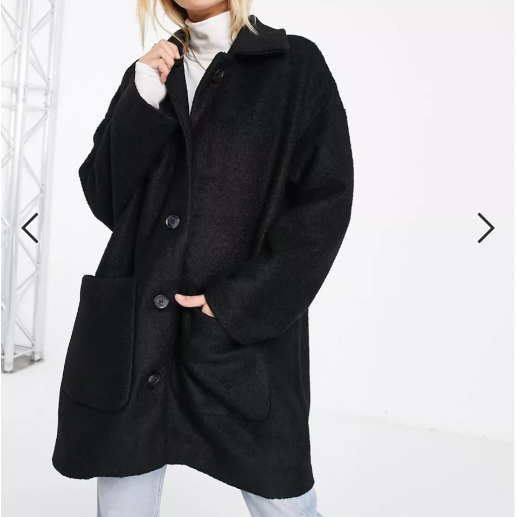 Monki Boucle Wool Coat In Black